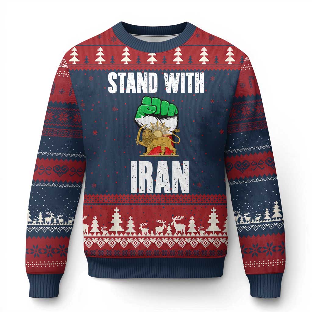 Free Iran Support Iranian MIGA Ugly Christmas Sweater Stand With Iran TS14 Navy Red Print Your Wear