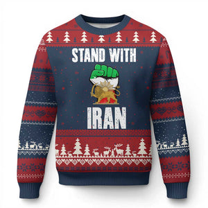 Free Iran Support Iranian MIGA Ugly Christmas Sweater Stand With Iran TS14 Navy Red Print Your Wear