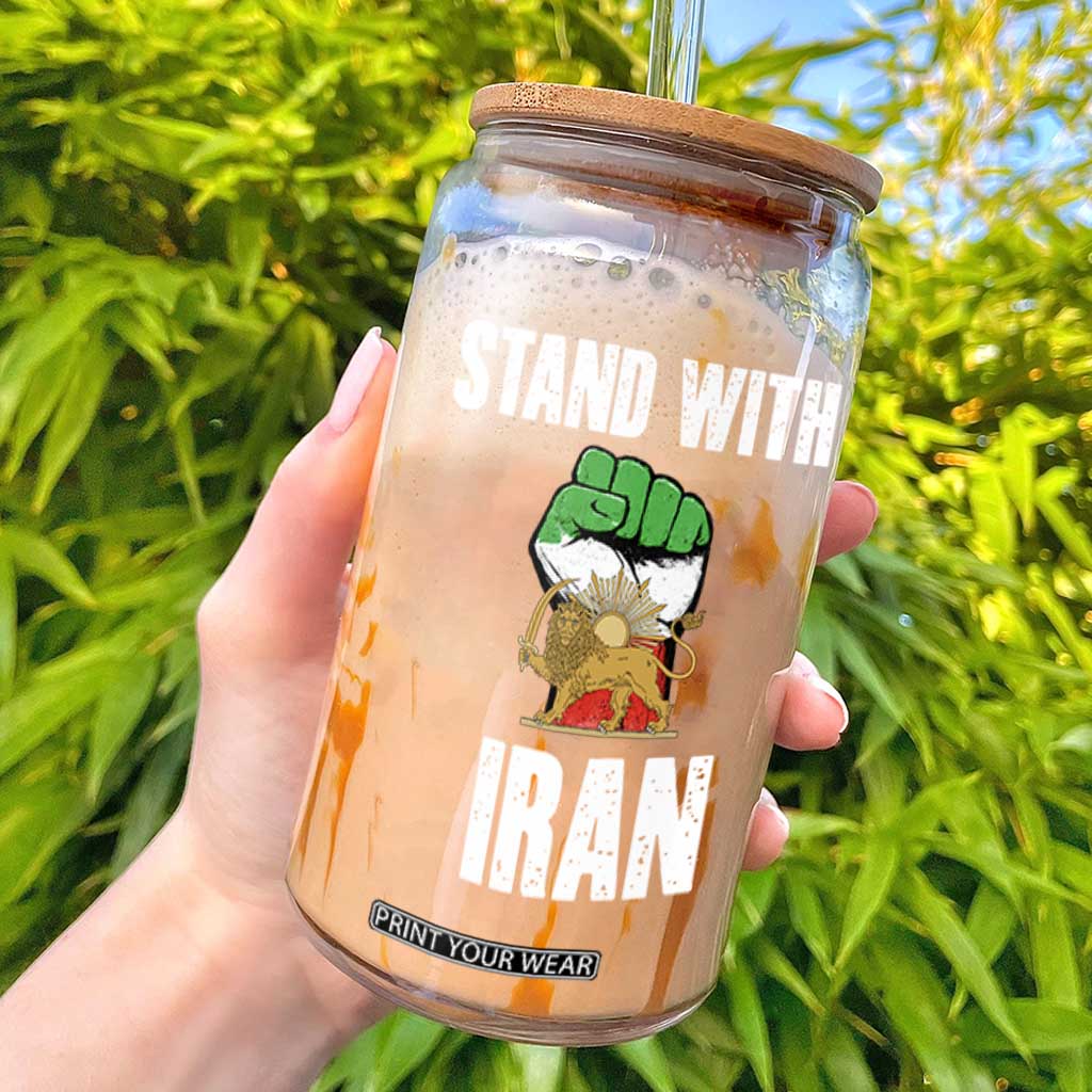 Free Iran Support Iranian MIGA Glass Can Stand With Iran TS14 Black Print Your Wear