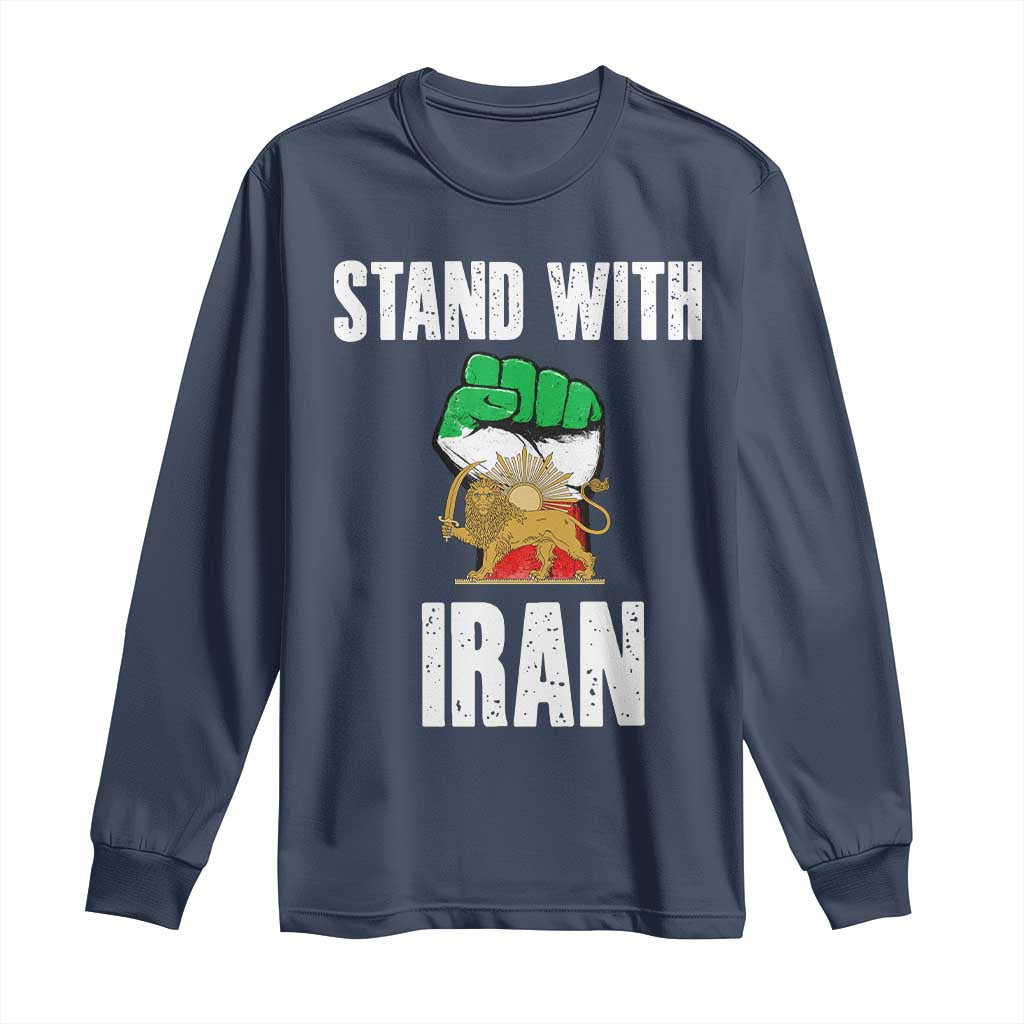 Free Iran Support Iranian MIGA Long Sleeve Shirt Stand With Iran TS14 Navy Print Your Wear