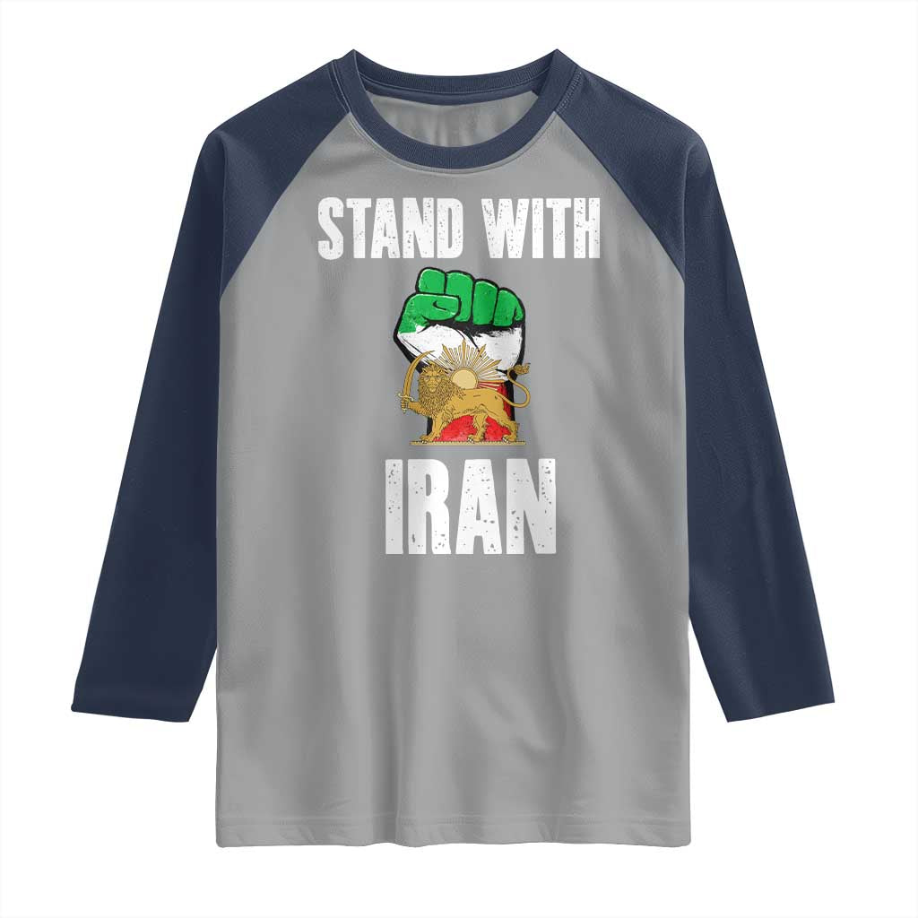 Free Iran Support Iranian MIGA Raglan Shirt Stand With Iran TS14 Sport Gray Navy Print Your Wear