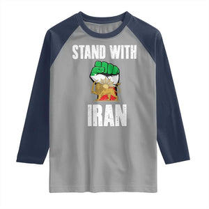Free Iran Support Iranian MIGA Raglan Shirt Stand With Iran TS14 Sport Gray Navy Print Your Wear