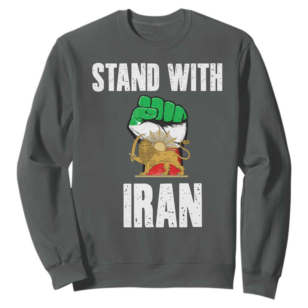 Free Iran Support Iranian MIGA Sweatshirt Stand With Iran TS14 Dark Heather Print Your Wear