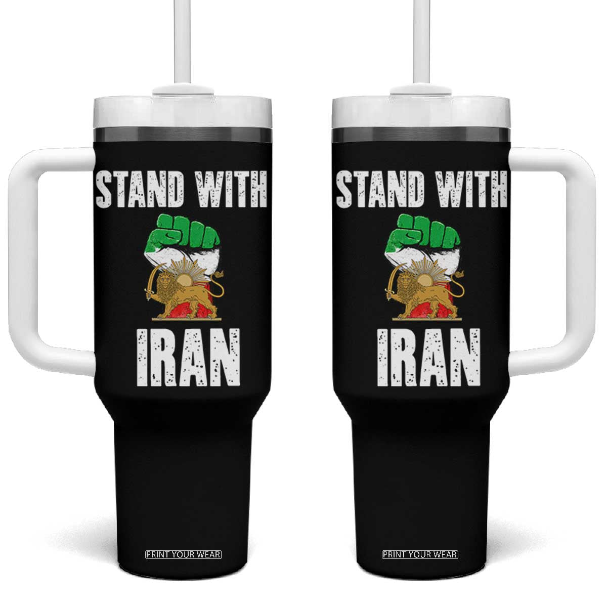 Free Iran Support Iranian MIGA Tumbler With Handle Stand With Iran TS14 One Size: 40 oz Black Print Your Wear