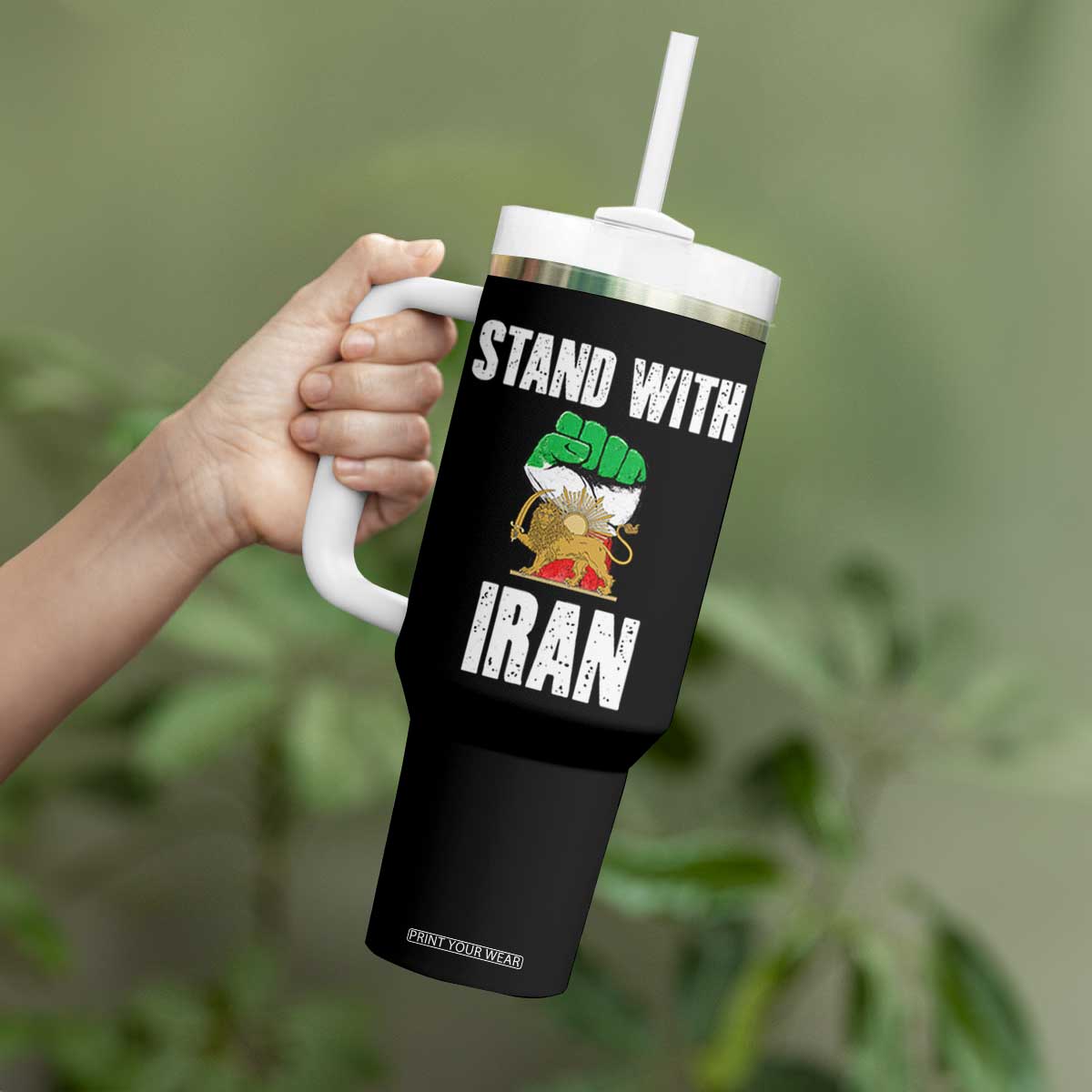 Free Iran Support Iranian MIGA Tumbler With Handle Stand With Iran TS14 Print Your Wear