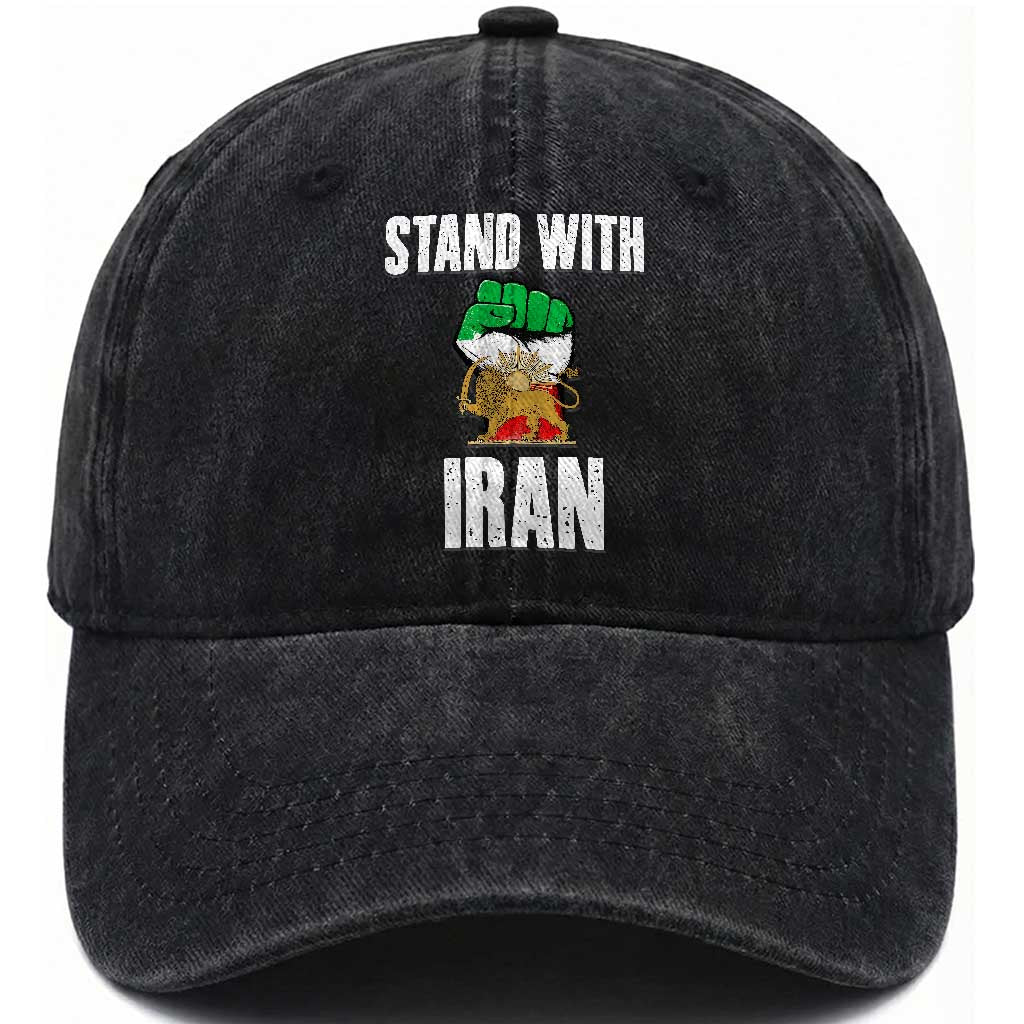 Free Iran Support Iranian MIGA Washed Cotton Baseball Cap Stand With Iran TS14 Washed Cap Universal Fit Black Print Your Wear