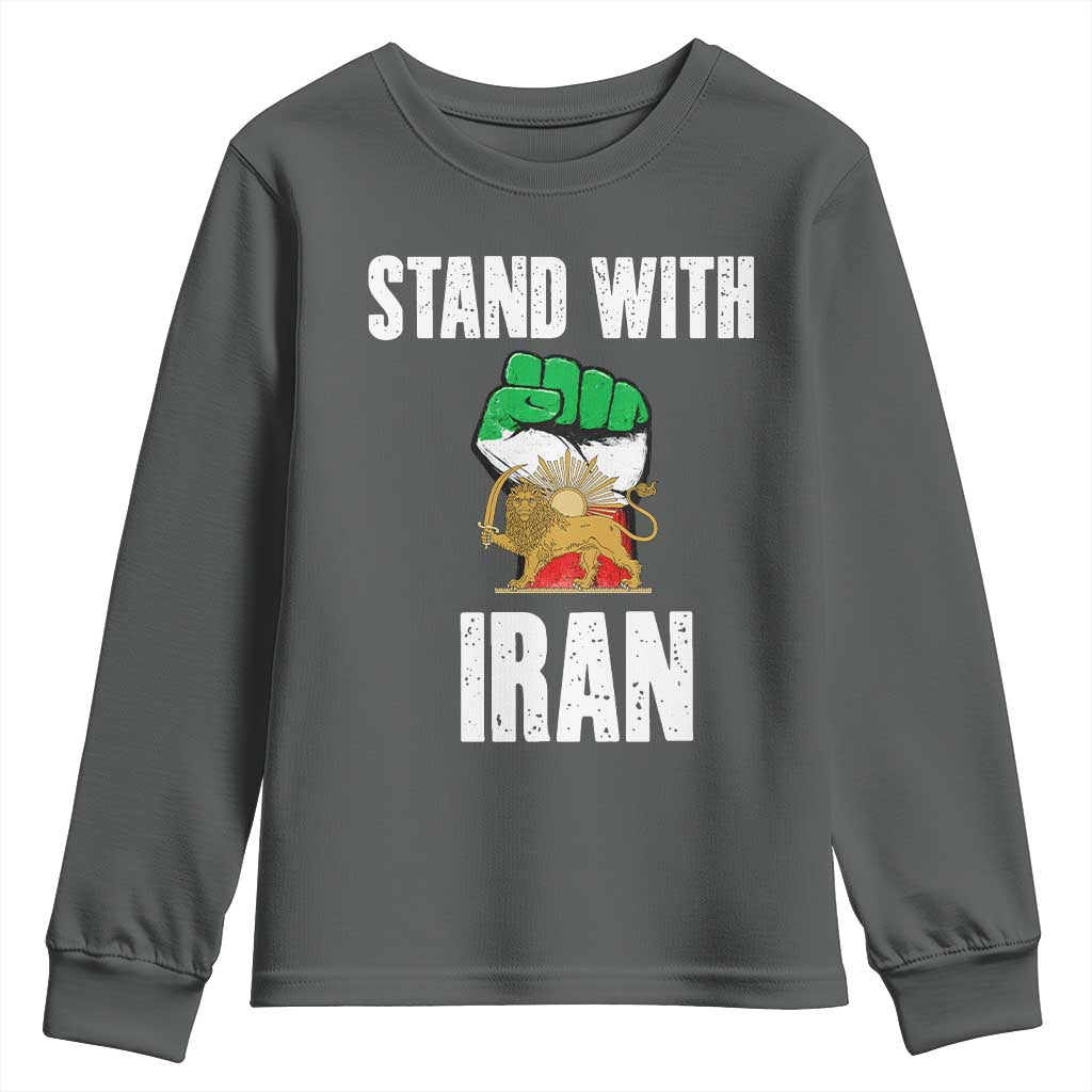 Free Iran Support Iranian MIGA Youth Sweatshirt Stand With Iran TS14 Dark Heather Print Your Wear