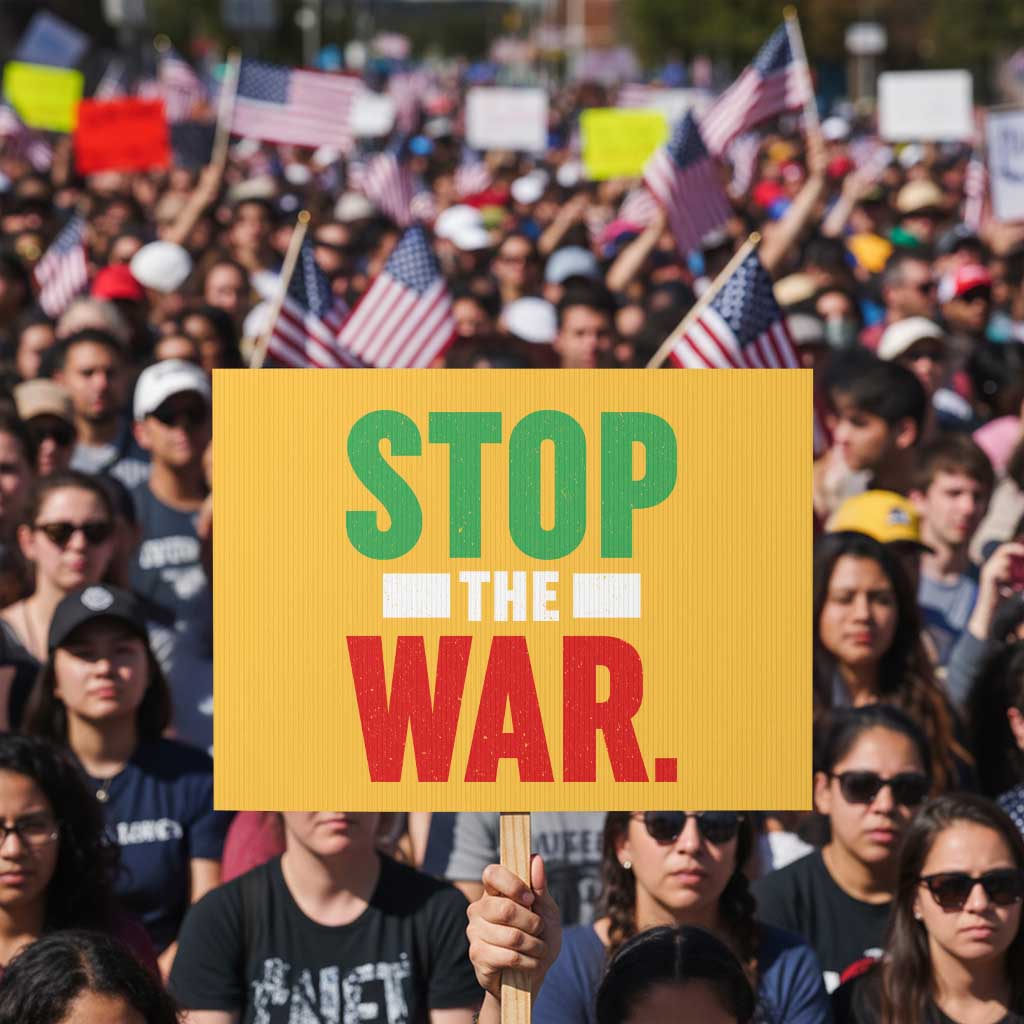 Free Iran Support Iranian MIGA Protest Sign Stop The War TS14 Horizontal 18