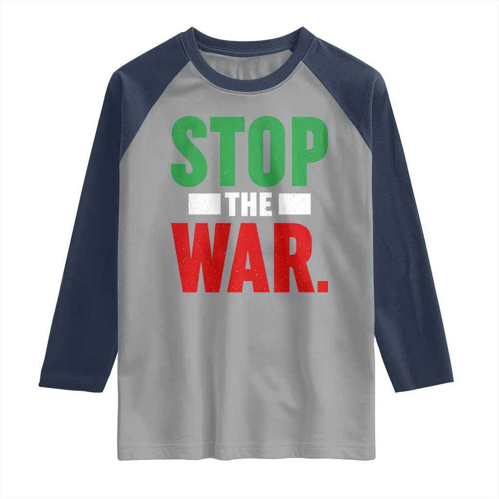Free Iran Support Iranian MIGA Raglan Shirt Stop The War TS14 Sport Gray Navy Print Your Wear