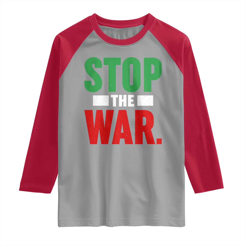 Free Iran Support Iranian MIGA Raglan Shirt Stop The War TS14 Sport Gray Red Print Your Wear
