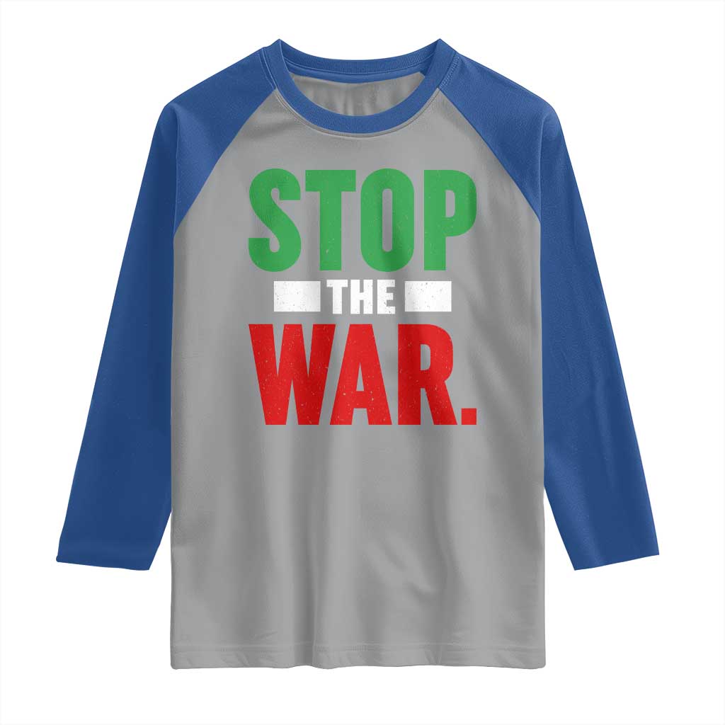 Free Iran Support Iranian MIGA Raglan Shirt Stop The War TS14 Sport Gray Royal Print Your Wear