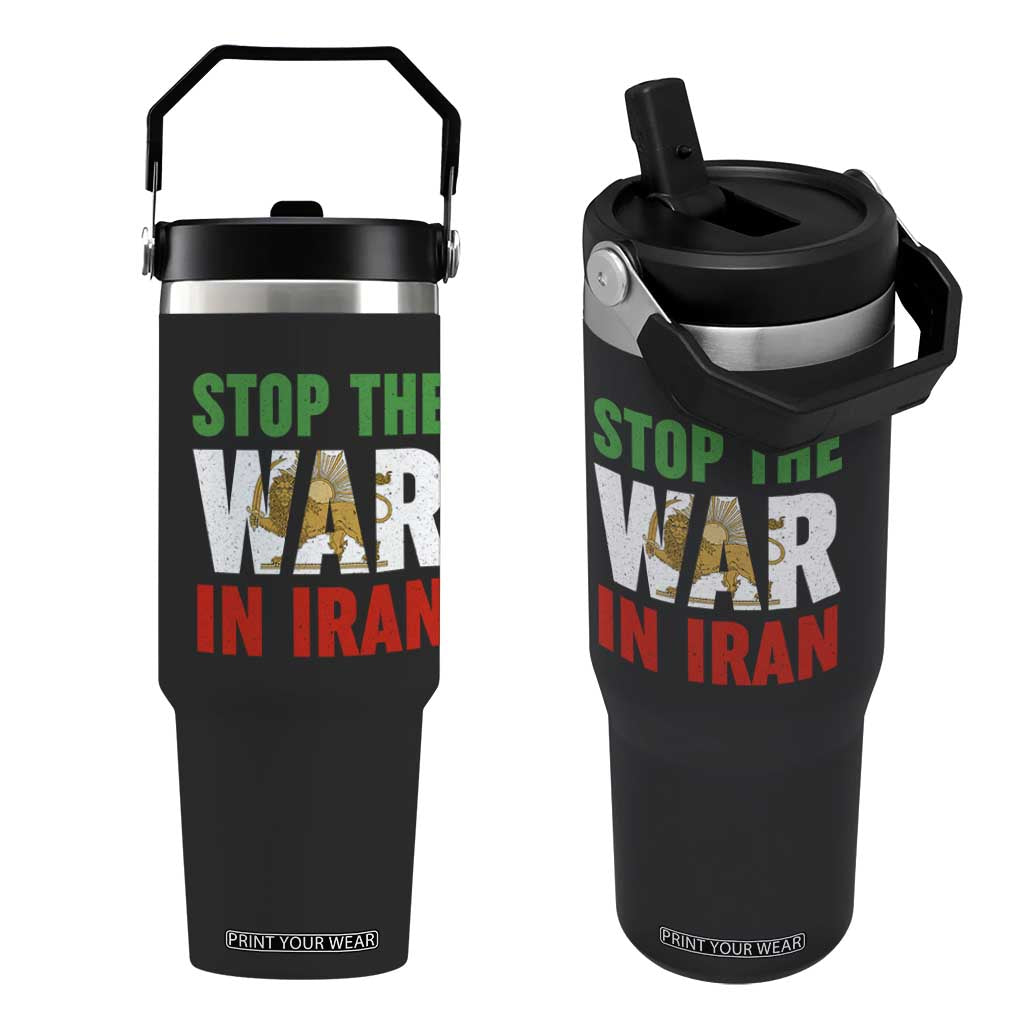 Free Iran Support Iranian MIGA Flip Straw Tumbler Stop The War In Iran TS14 One Size: 30 oz Black Print Your Wear