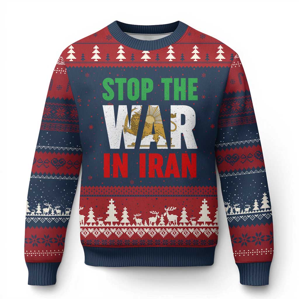 Free Iran Support Iranian MIGA Ugly Christmas Sweater Stop The War In Iran TS14 Navy Red Print Your Wear
