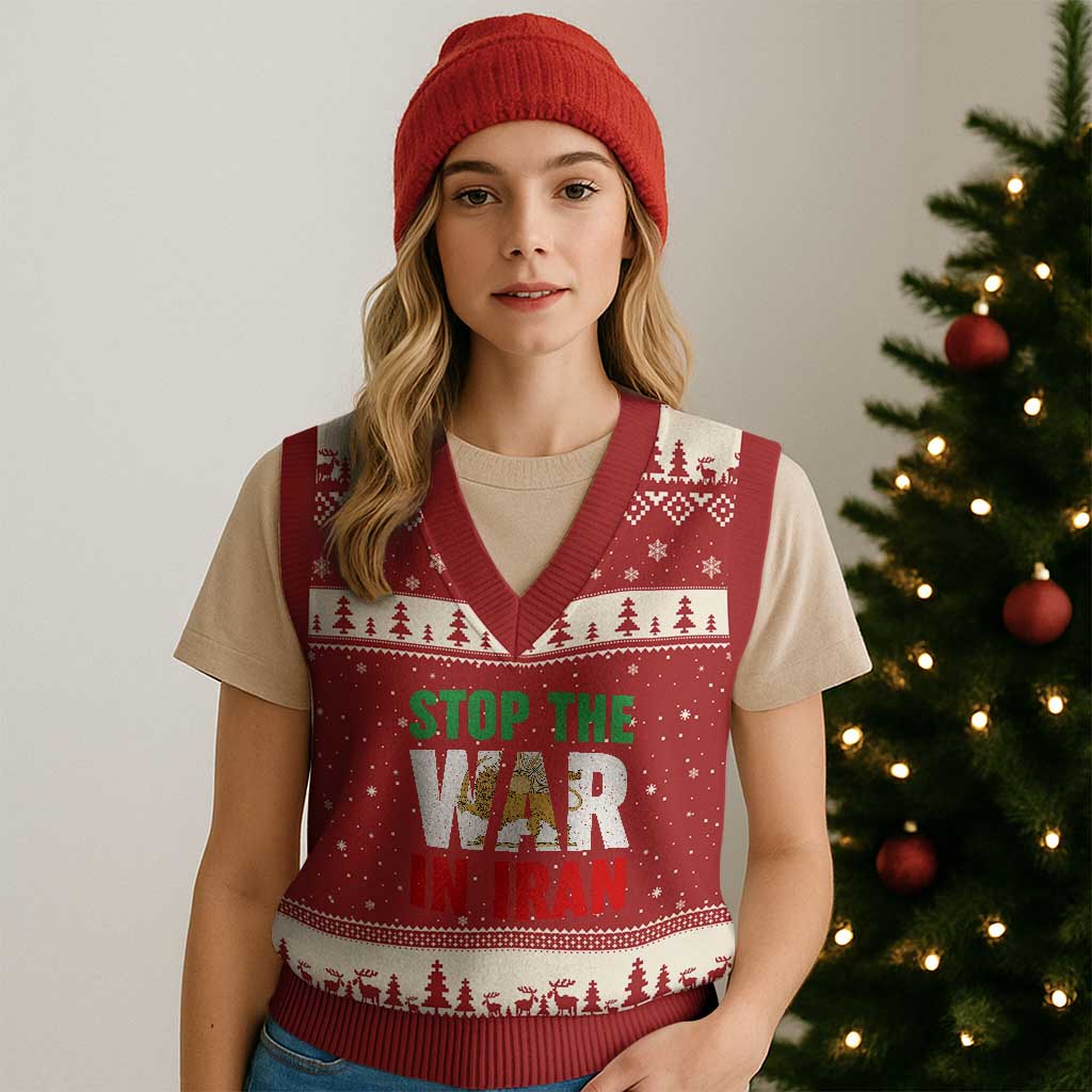 Free Iran Support Iranian MIGA V-Neck Knit Sweater Vest Stop The War In Iran TS14 Red Beige Print Your Wear