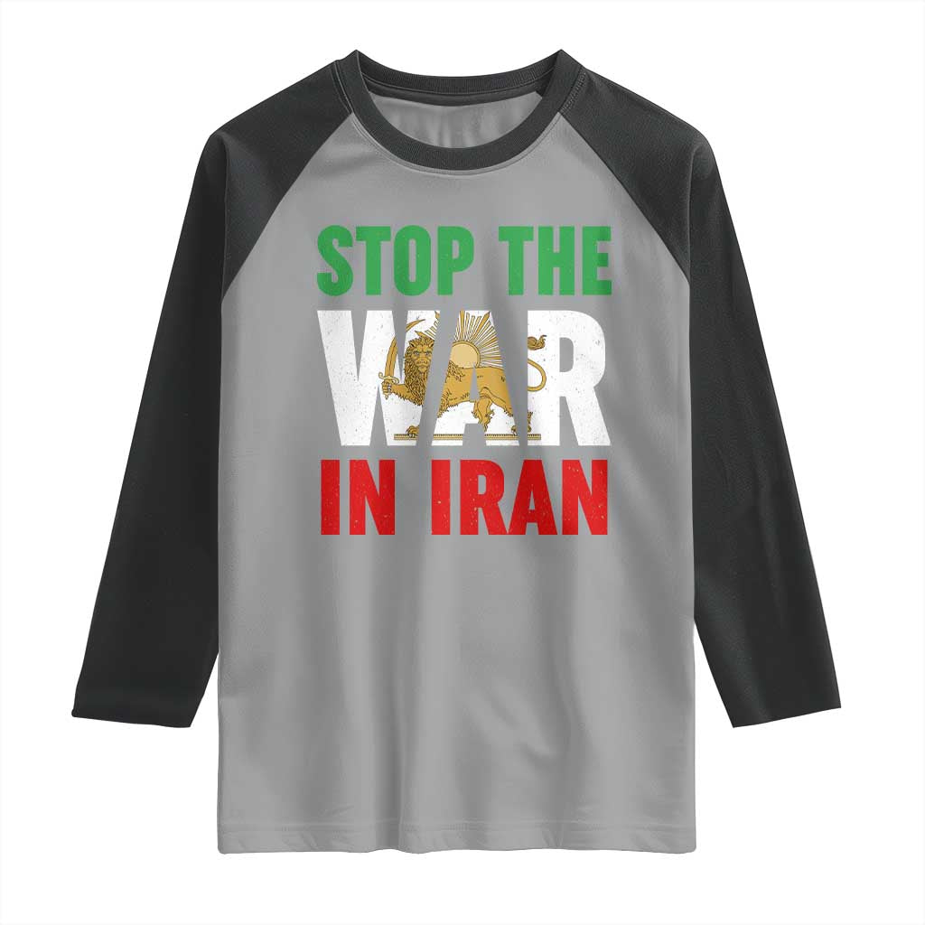 Free Iran Support Iranian MIGA Raglan Shirt Stop The War In Iran TS14 Sport Gray Black Print Your Wear
