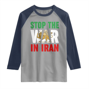 Free Iran Support Iranian MIGA Raglan Shirt Stop The War In Iran TS14 Sport Gray Navy Print Your Wear