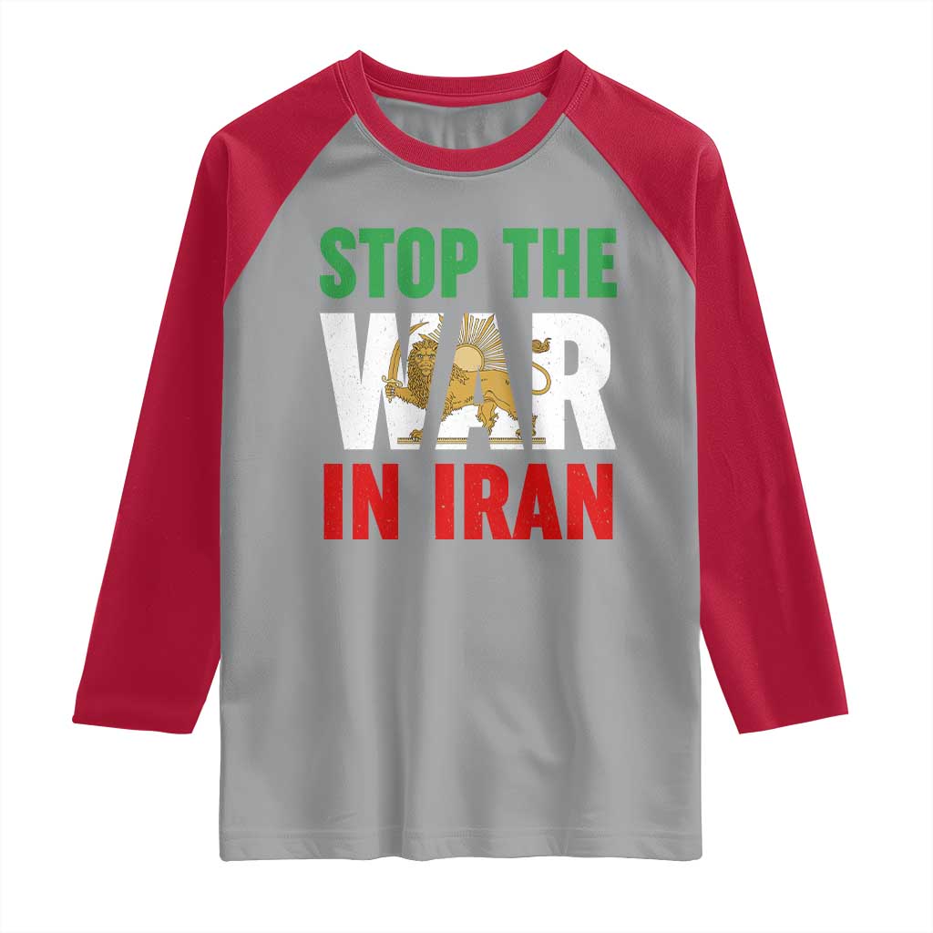 Free Iran Support Iranian MIGA Raglan Shirt Stop The War In Iran TS14 Sport Gray Red Print Your Wear
