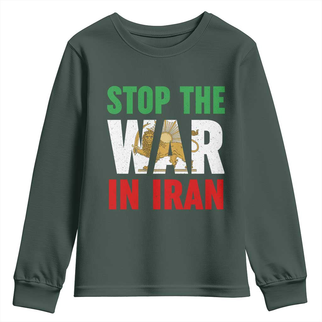 Free Iran Support Iranian MIGA Youth Sweatshirt Stop The War In Iran TS14 Dark Forest Green Print Your Wear