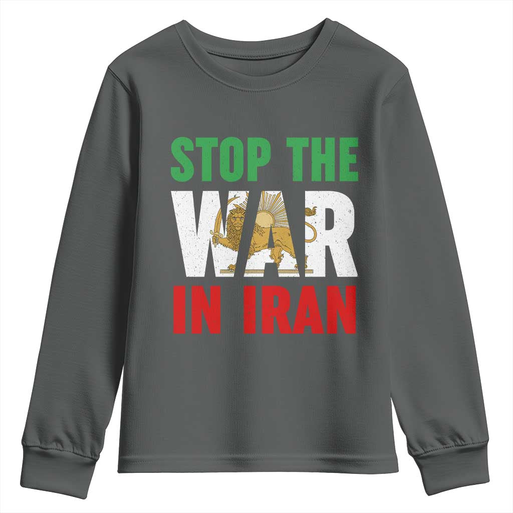 Free Iran Support Iranian MIGA Youth Sweatshirt Stop The War In Iran TS14 Dark Heather Print Your Wear