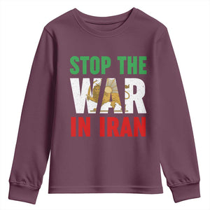 Free Iran Support Iranian MIGA Youth Sweatshirt Stop The War In Iran TS14 Maroon Print Your Wear