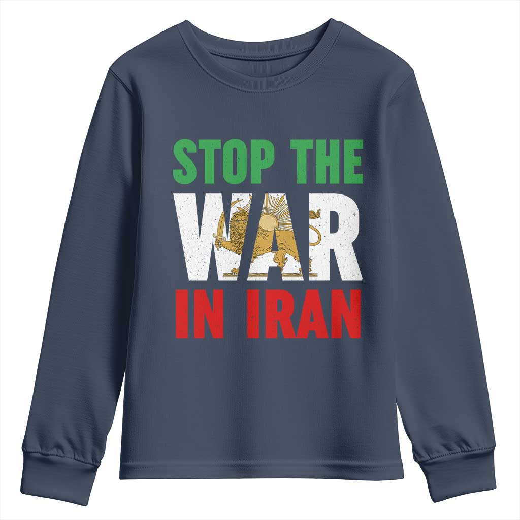 Free Iran Support Iranian MIGA Youth Sweatshirt Stop The War In Iran TS14 Navy Print Your Wear