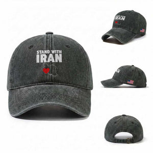 Free Iran Support Iranian MIGA Washed Cotton Baseball Cap TS14 Washed Cap Universal Fit Dark Green Print Your Wear