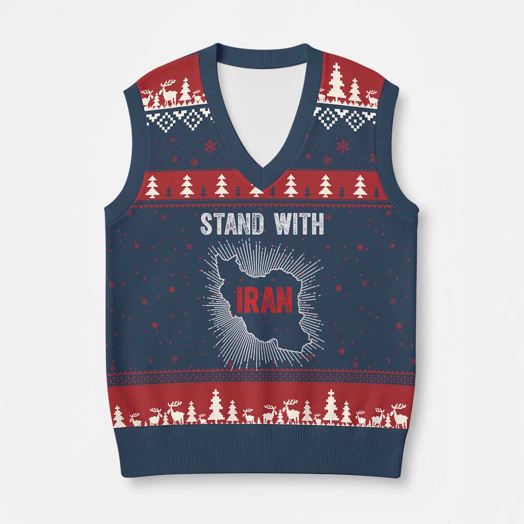 Free Iran Support V-Neck Knit Sweater Vest Stand With Iran TS14 Navy Red Print Your Wear