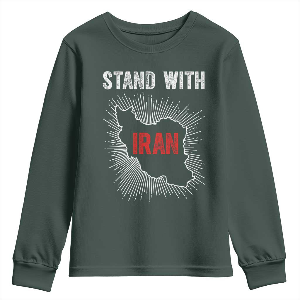 Free Iran Support Youth Sweatshirt Stand With Iran TS14 Dark Forest Green Print Your Wear