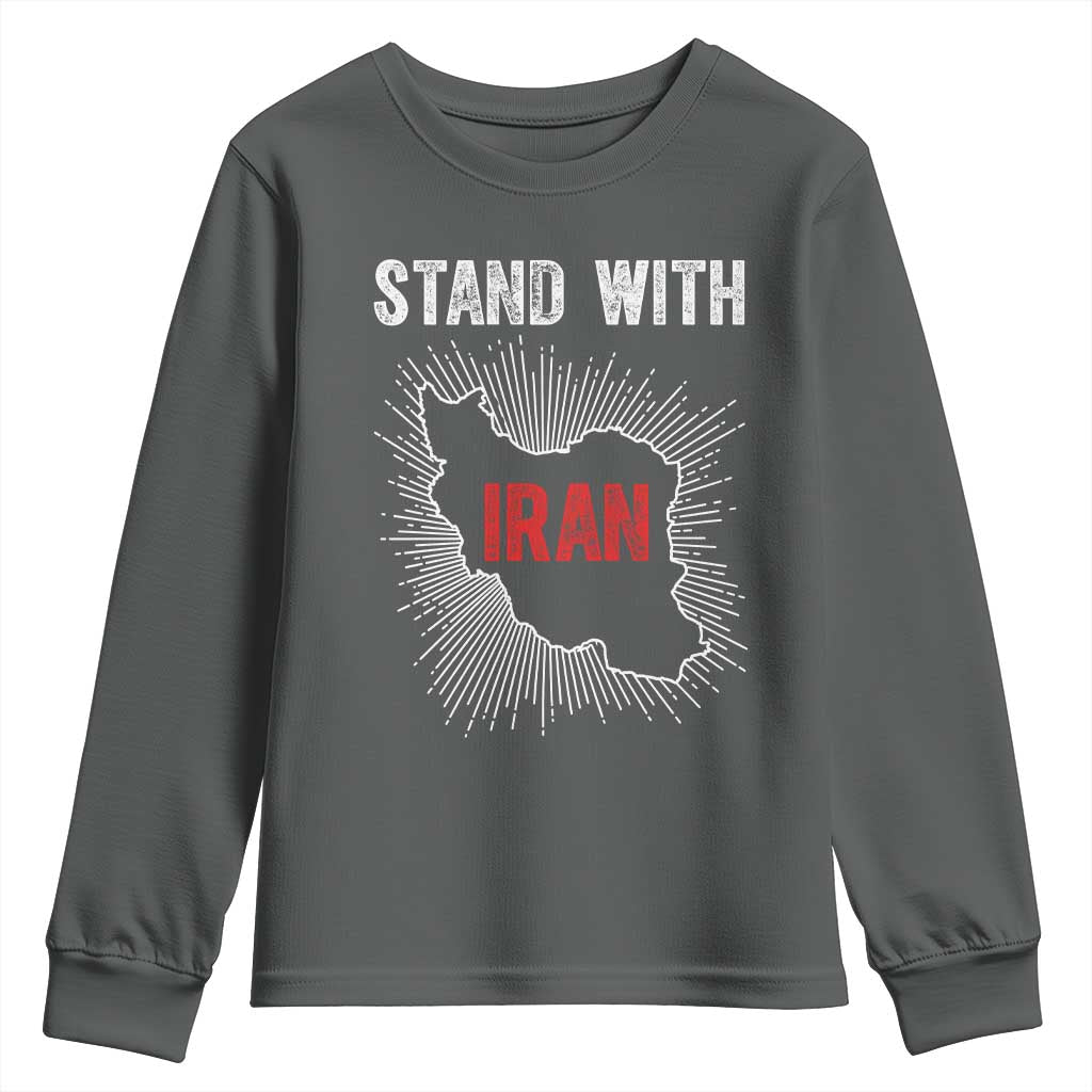 Free Iran Support Youth Sweatshirt Stand With Iran TS14 Dark Heather Print Your Wear