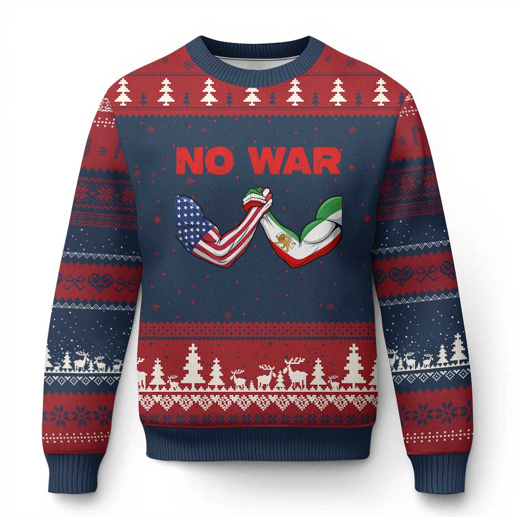 Free Iran Ugly Christmas Sweater No War Support Iranian Freedom TS14 Navy Red Print Your Wear