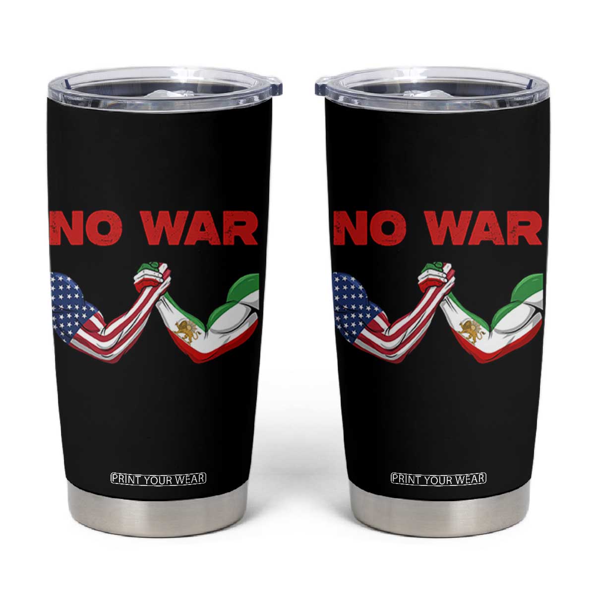 Free Iran Tumbler Cup No War Support Iranian Freedom TS14 Black Print Your Wear