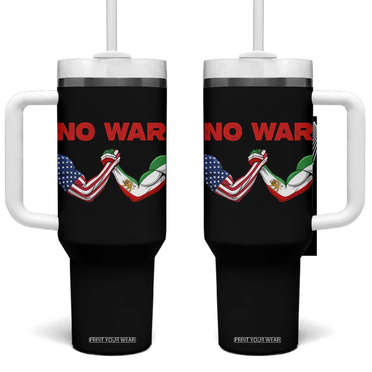 Free Iran Tumbler With Handle No War Support Iranian Freedom TS14 One Size: 40 oz Black Print Your Wear