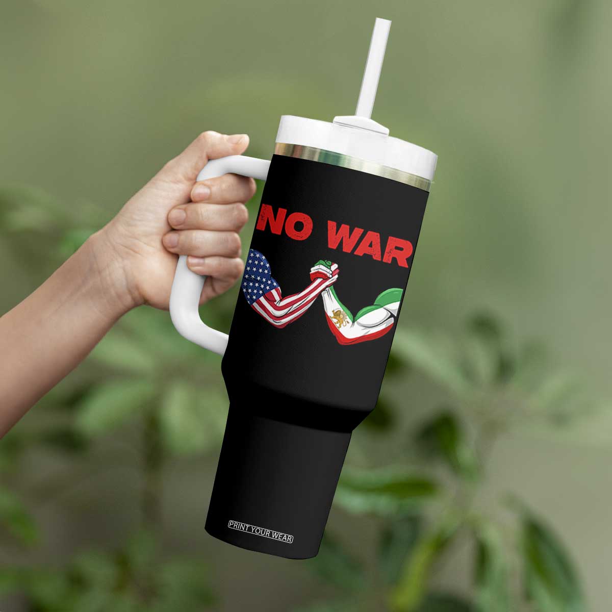 Free Iran Tumbler With Handle No War Support Iranian Freedom TS14 Print Your Wear