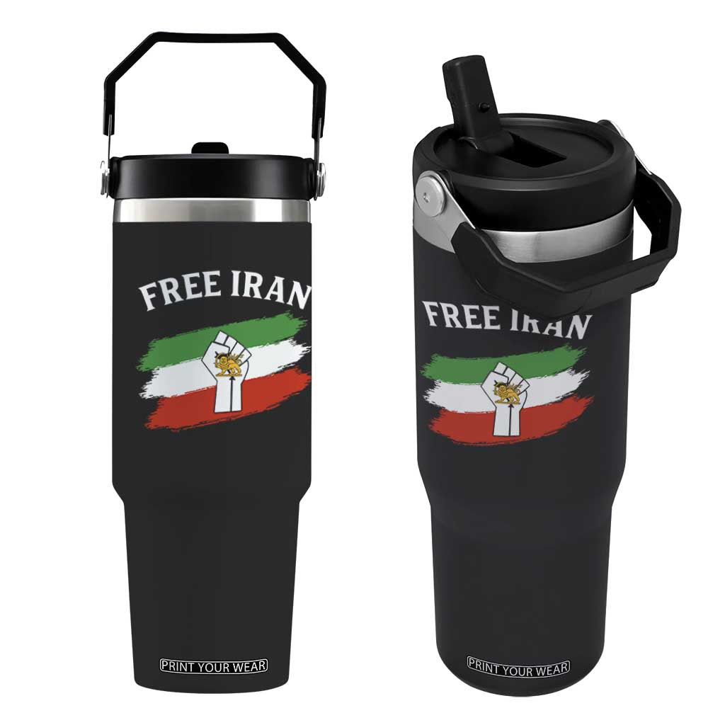 Free Iran Flip Straw Tumbler Support Iranian Freedom No War TS14 One Size: 30 oz Black Print Your Wear
