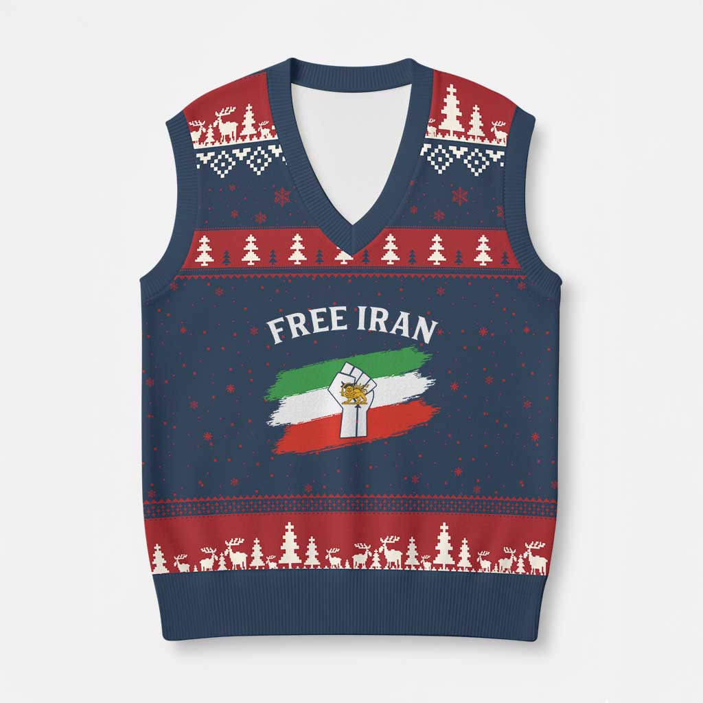 Free Iran V-Neck Knit Sweater Vest Support Iranian Freedom No War TS14 Navy Red Print Your Wear