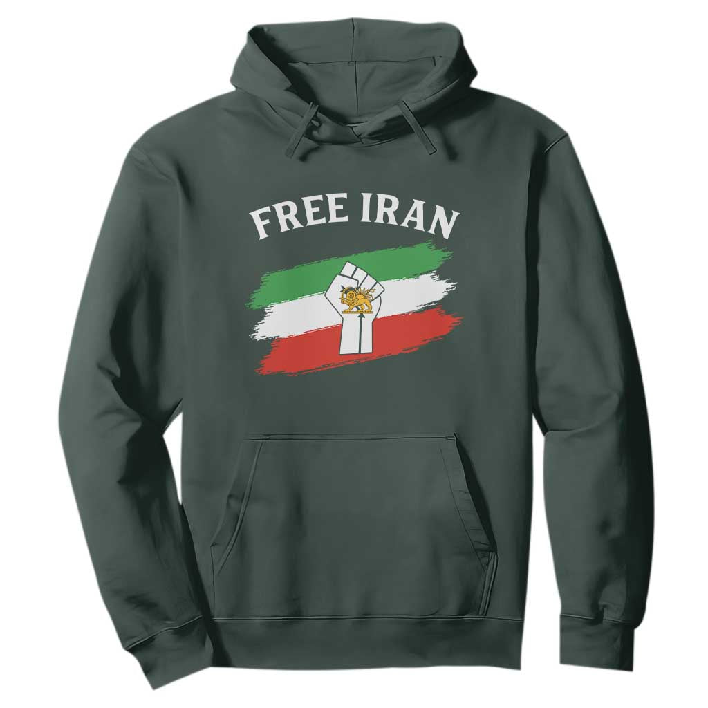 Free Iran Hoodie Support Iranian Freedom No War TS14 Dark Forest Green Print Your Wear