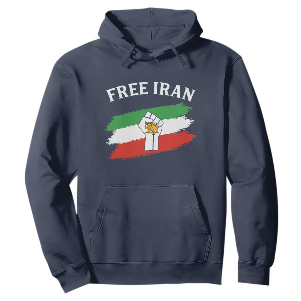 Free Iran Hoodie Support Iranian Freedom No War TS14 Navy Print Your Wear