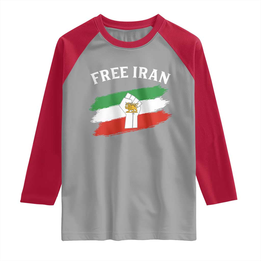 Free Iran Raglan Shirt Support Iranian Freedom No War TS14 Sport Gray Red Print Your Wear