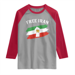 Free Iran Raglan Shirt Support Iranian Freedom No War TS14 Sport Gray Red Print Your Wear