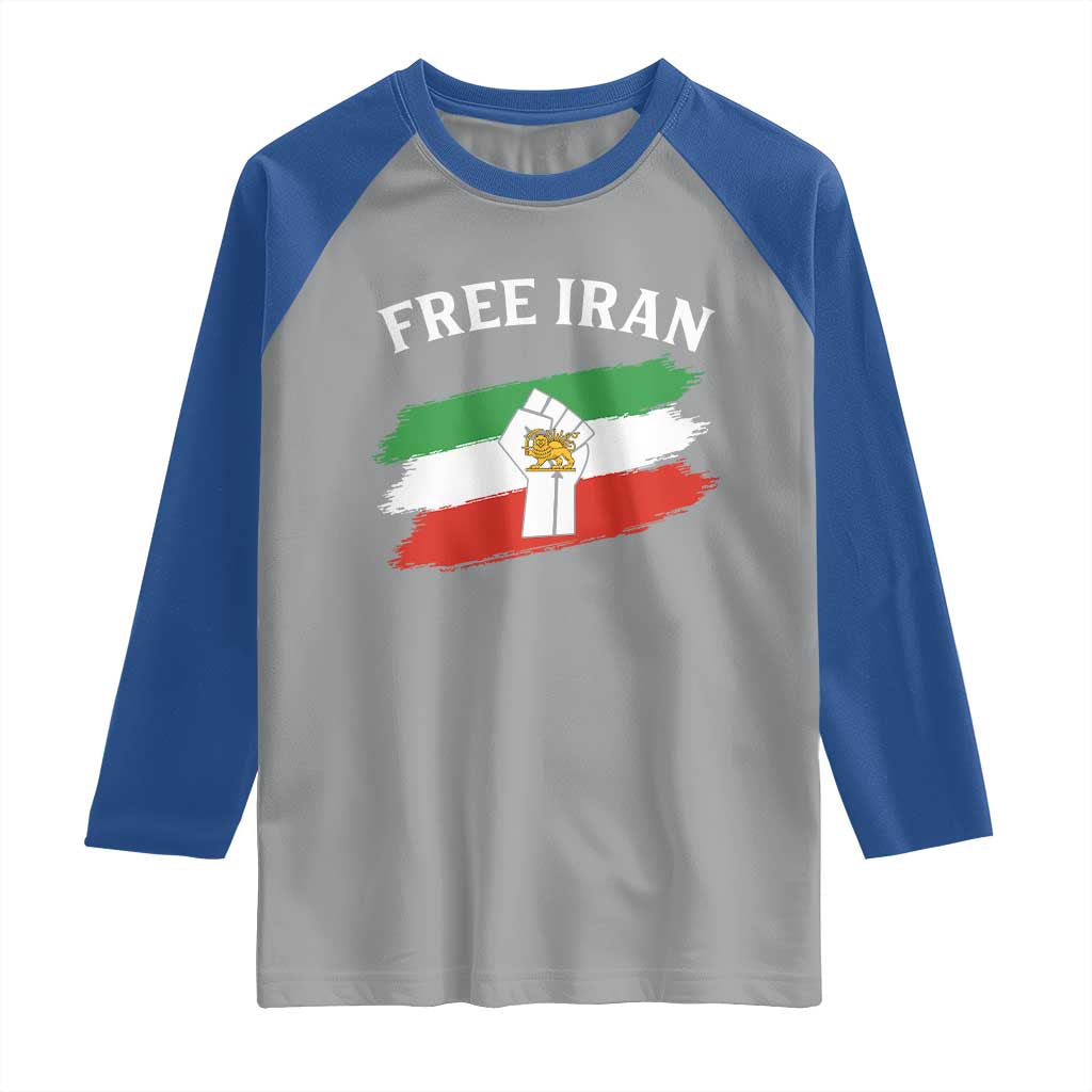 Free Iran Raglan Shirt Support Iranian Freedom No War TS14 Sport Gray Royal Print Your Wear