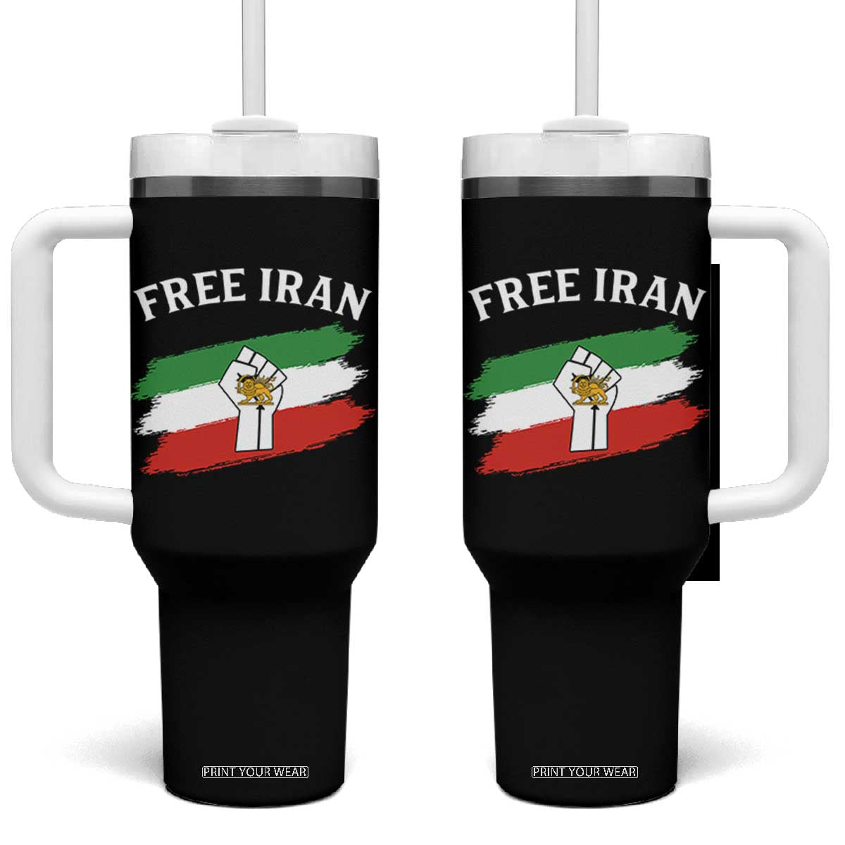 Free Iran Tumbler With Handle Support Iranian Freedom No War TS14 One Size: 40 oz Black Print Your Wear