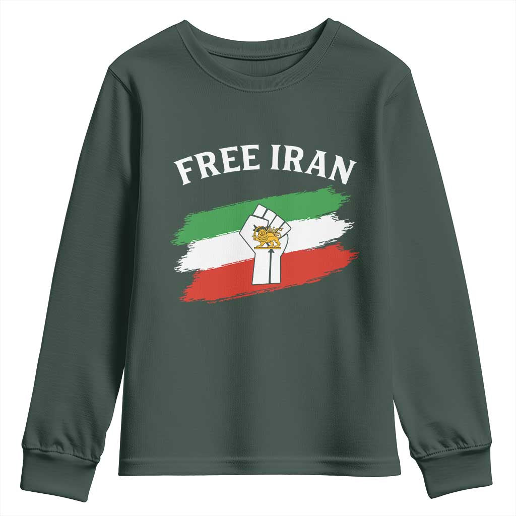 Free Iran Youth Sweatshirt Support Iranian Freedom No War TS14 Dark Forest Green Print Your Wear