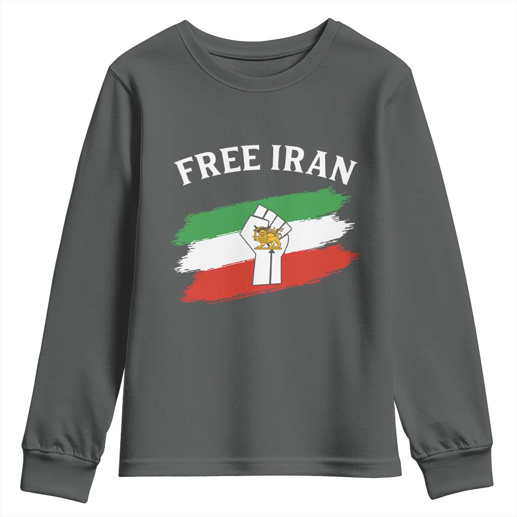 Free Iran Youth Sweatshirt Support Iranian Freedom No War TS14 Dark Heather Print Your Wear