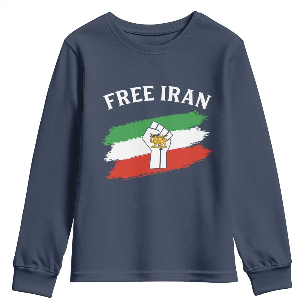 Free Iran Youth Sweatshirt Support Iranian Freedom No War TS14 Navy Print Your Wear