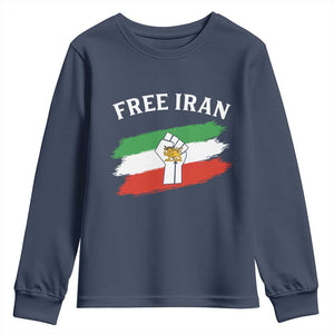 Free Iran Youth Sweatshirt Support Iranian Freedom No War TS14 Navy Print Your Wear