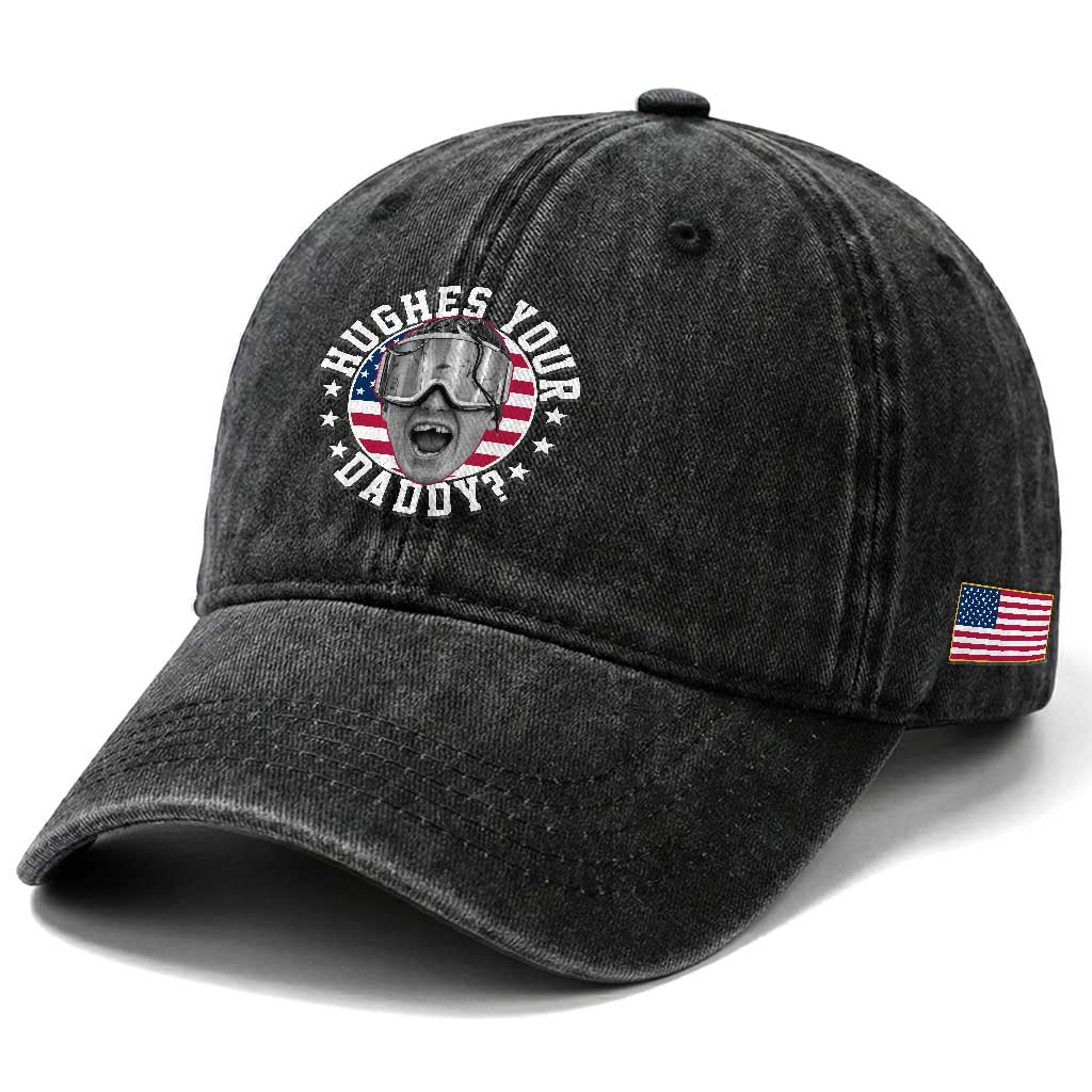 Funny Hughes Your Daddy Ice Hockey Fan Washed Cotton Baseball Cap Golden Goal Champions Celebration TS14 Print Your Wear
