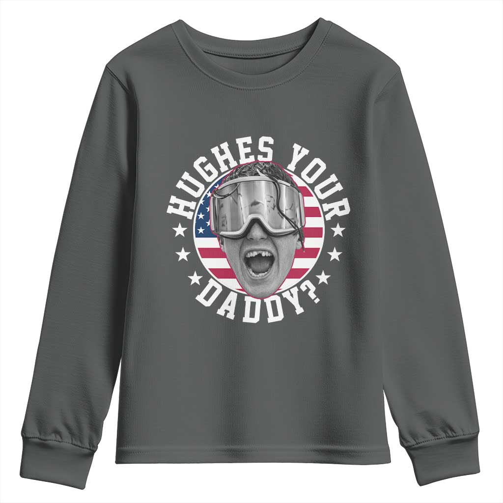 Funny Hughes Your Daddy Ice Hockey Fan Youth Sweatshirt Golden Goal Champions Celebration TS14 Dark Heather Print Your Wear