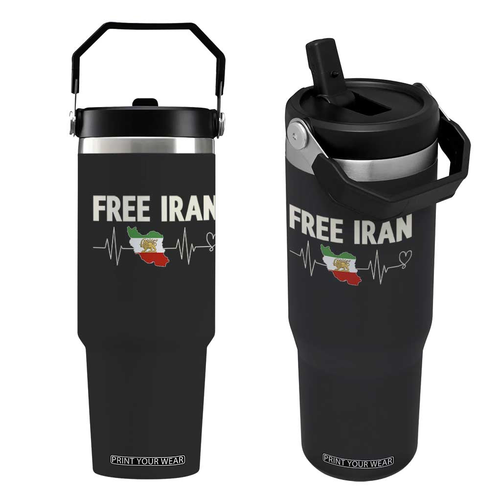 Free Iran Flag Flip Straw Tumbler Support Iranian Freedom TS14 One Size: 30 oz Black Print Your Wear