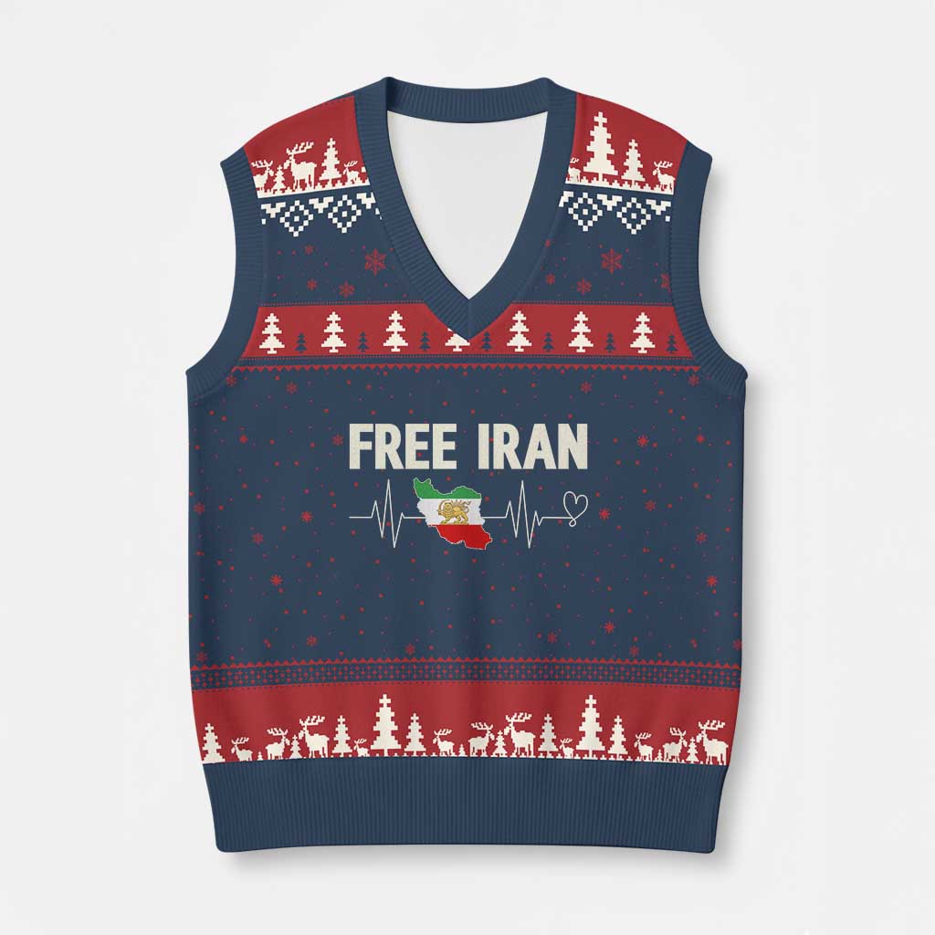 Free Iran Flag V-Neck Knit Sweater Vest Support Iranian Freedom TS14 Navy Red Print Your Wear