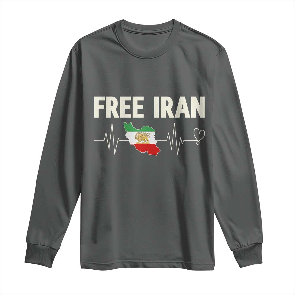 Free Iran Flag Long Sleeve Shirt Support Iranian Freedom TS14 Dark Heather Print Your Wear